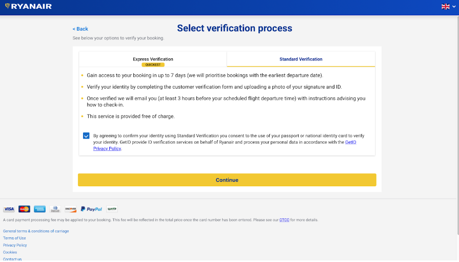 Ryanair verfication process